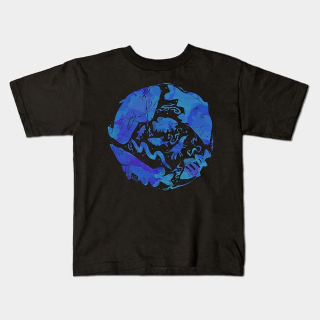 Freshwater fishing blue Kids T-Shirt by Sandarmi